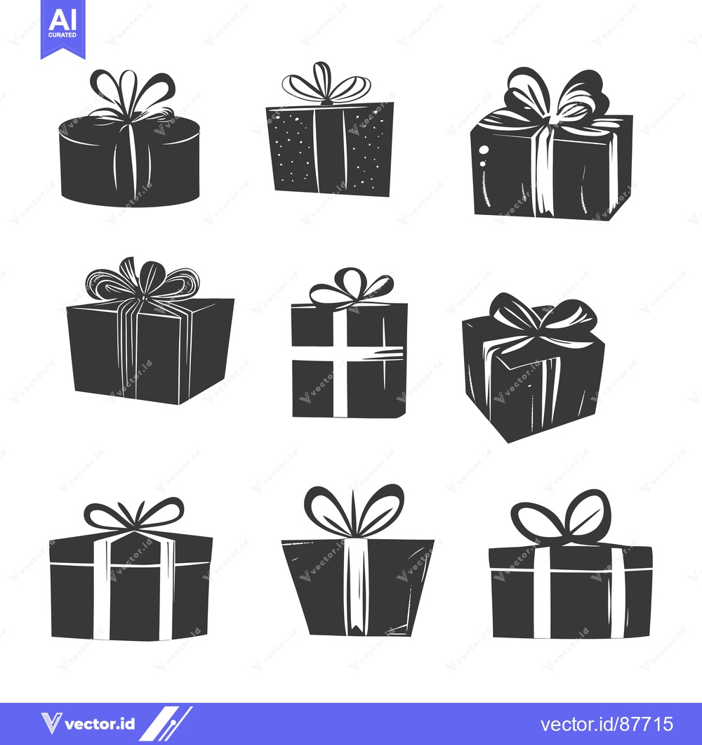 Premium Vector dari Nine Black and White Gift Boxes with Ribbon Bows