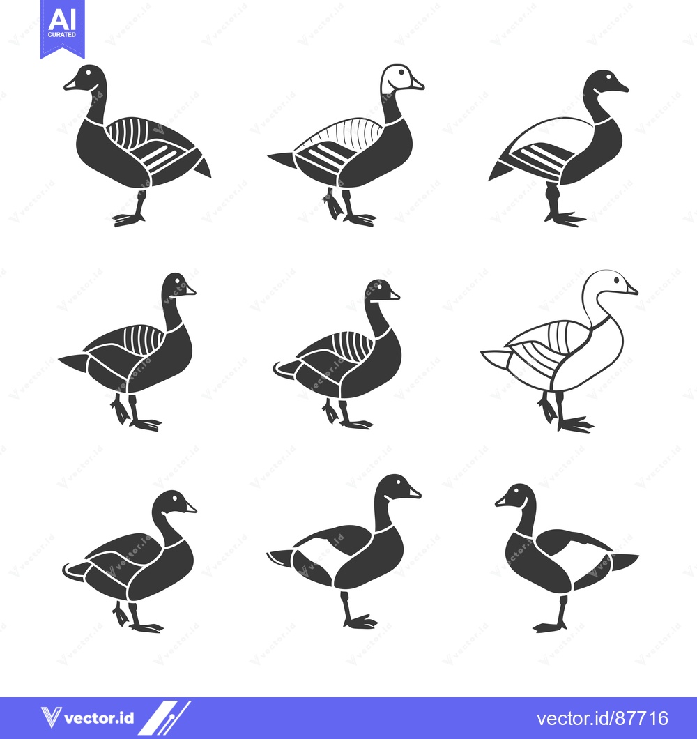 Premium Vector of Nine Black and White Goose Silhouettes in Various Poses