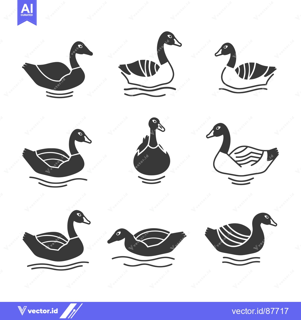 Premium Vector dari Nine Black and White Goose Silhouettes Swimming in Water