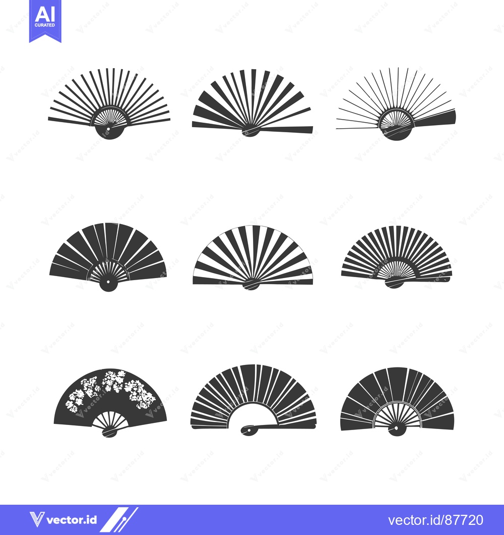Premium Vector dari Nine Black and White Hand Fans Isolated on White Background