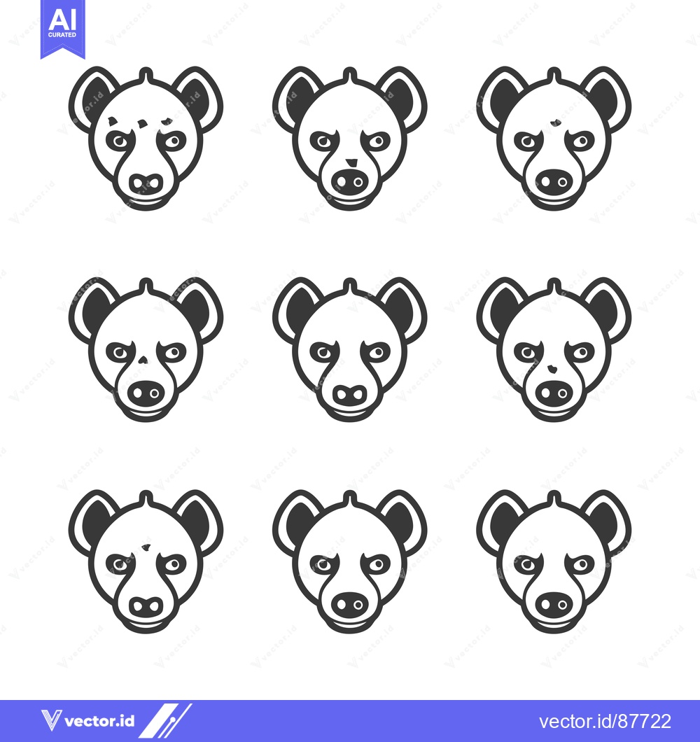 Premium Vector dari Nine Black and White Hyena Head Illustrations