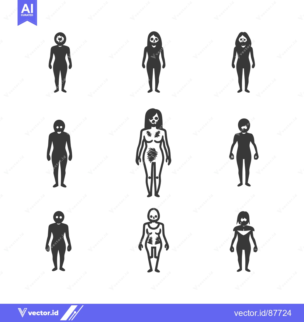 Premium Vector of Nine black and white icons depicting different types of zombies
