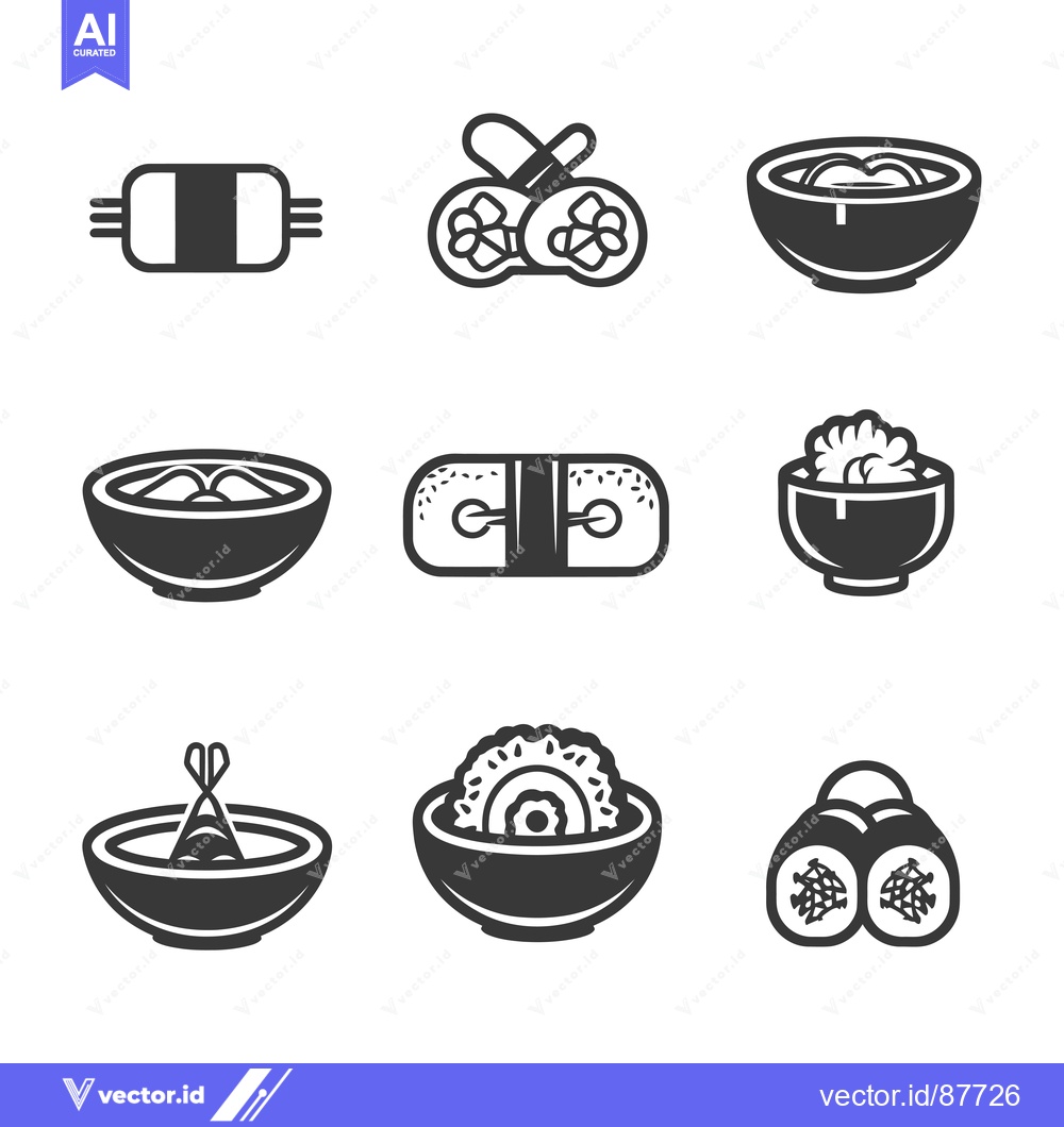 Premium Vector dari Nine Black and White Icons of Japanese Food