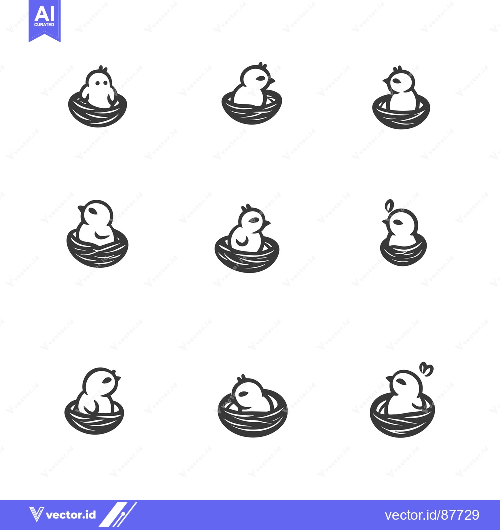 Premium Vector dari Nine Black and White Illustrations of a Baby Bird in a Nest
