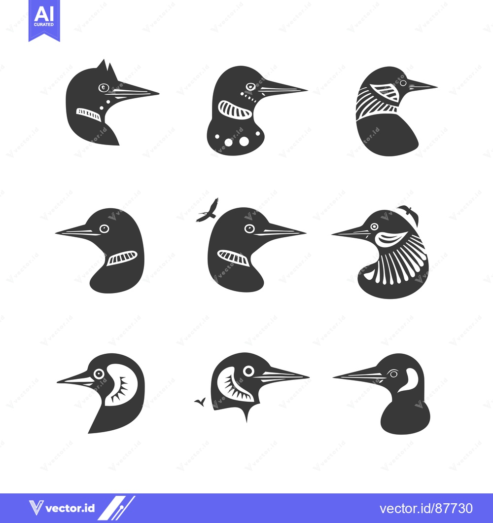 Premium Vector dari Nine Black and White Illustrations of a Loon's Head