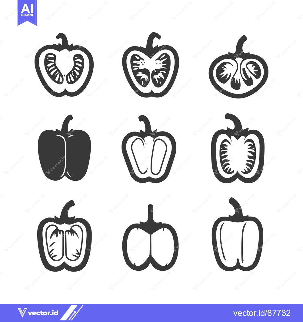 Premium Vector of Nine Black and White Illustrations of Bell Peppers in Different States