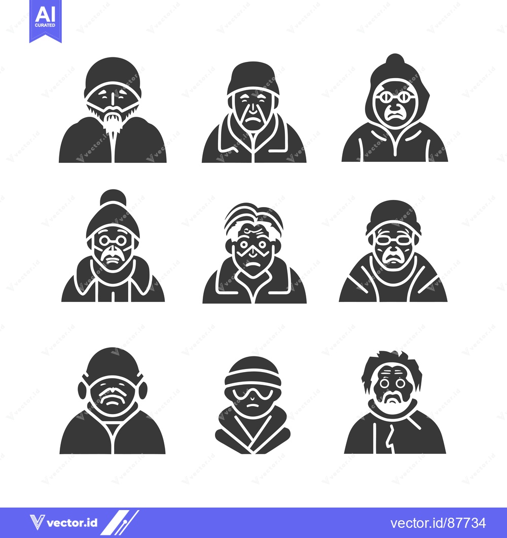 Premium Vector dari Nine Black and White Illustrations of Elderly People Wearing Winter Cl