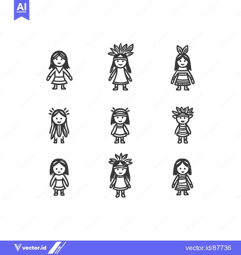 Premium Vector of Nine Black and White Illustrations of Girls in Different Outfits