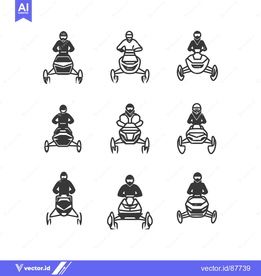 Premium Vector dari Nine black and white illustrations of snowmobile riders