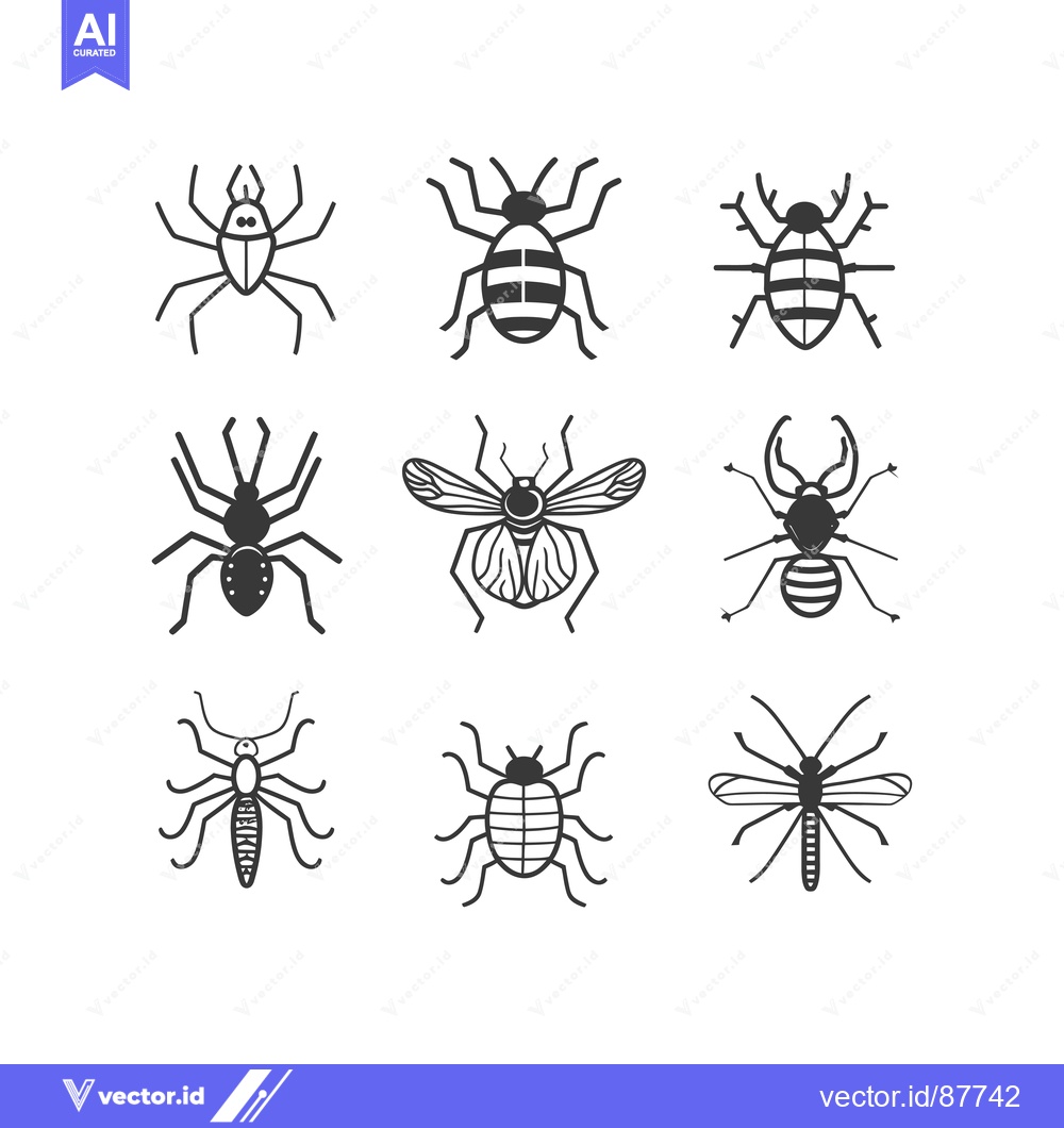 Premium Vector dari Nine Black and White Insect Silhouettes