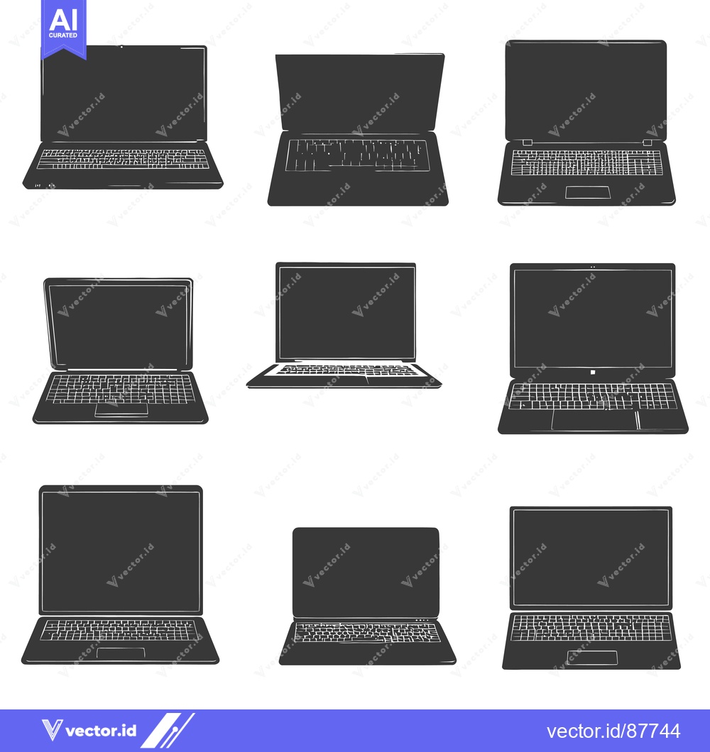 Premium Vector of Nine Black and White Laptop Illustrations