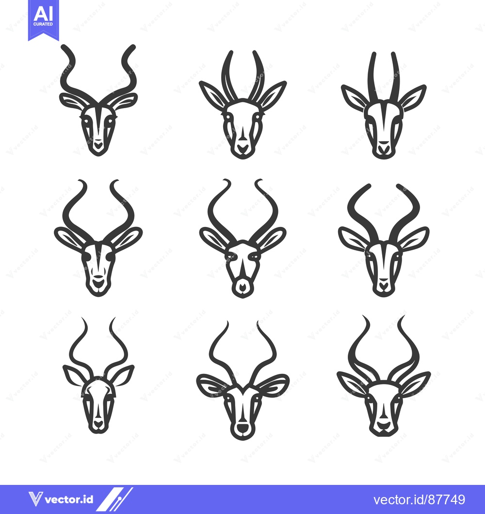 Premium Vector of Nine Black and White Line Drawings of a Gazelle Head