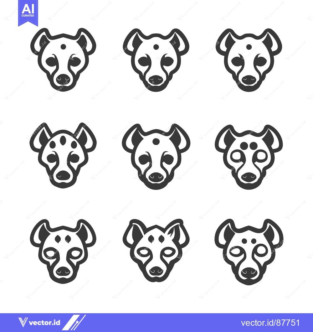 Premium Vector of Nine Black and White Line Drawings of a Hyena's Face