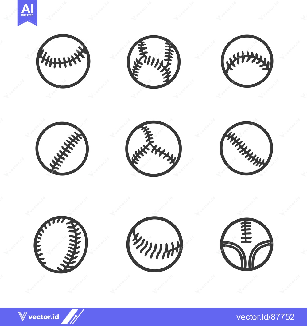 Premium Vector dari Nine Black and White Line Drawings of Baseball Balls