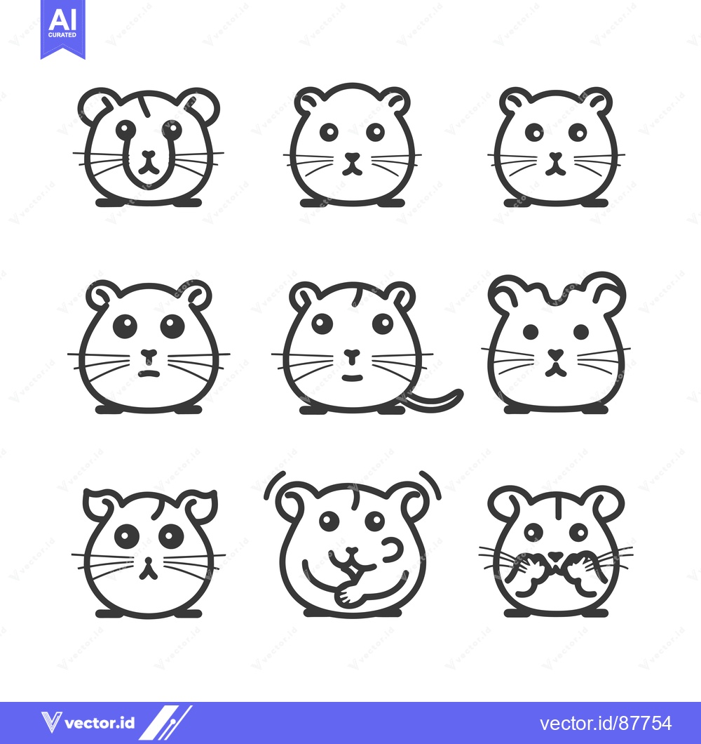Premium Vector dari Nine Black and White Line Drawings of Cartoon Hamsters with Various Ex