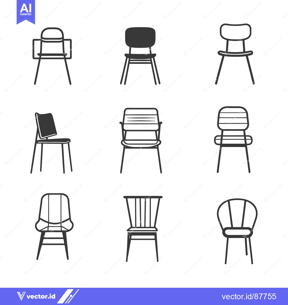 Premium Vector of Nine Black and White Line Drawings of Chairs