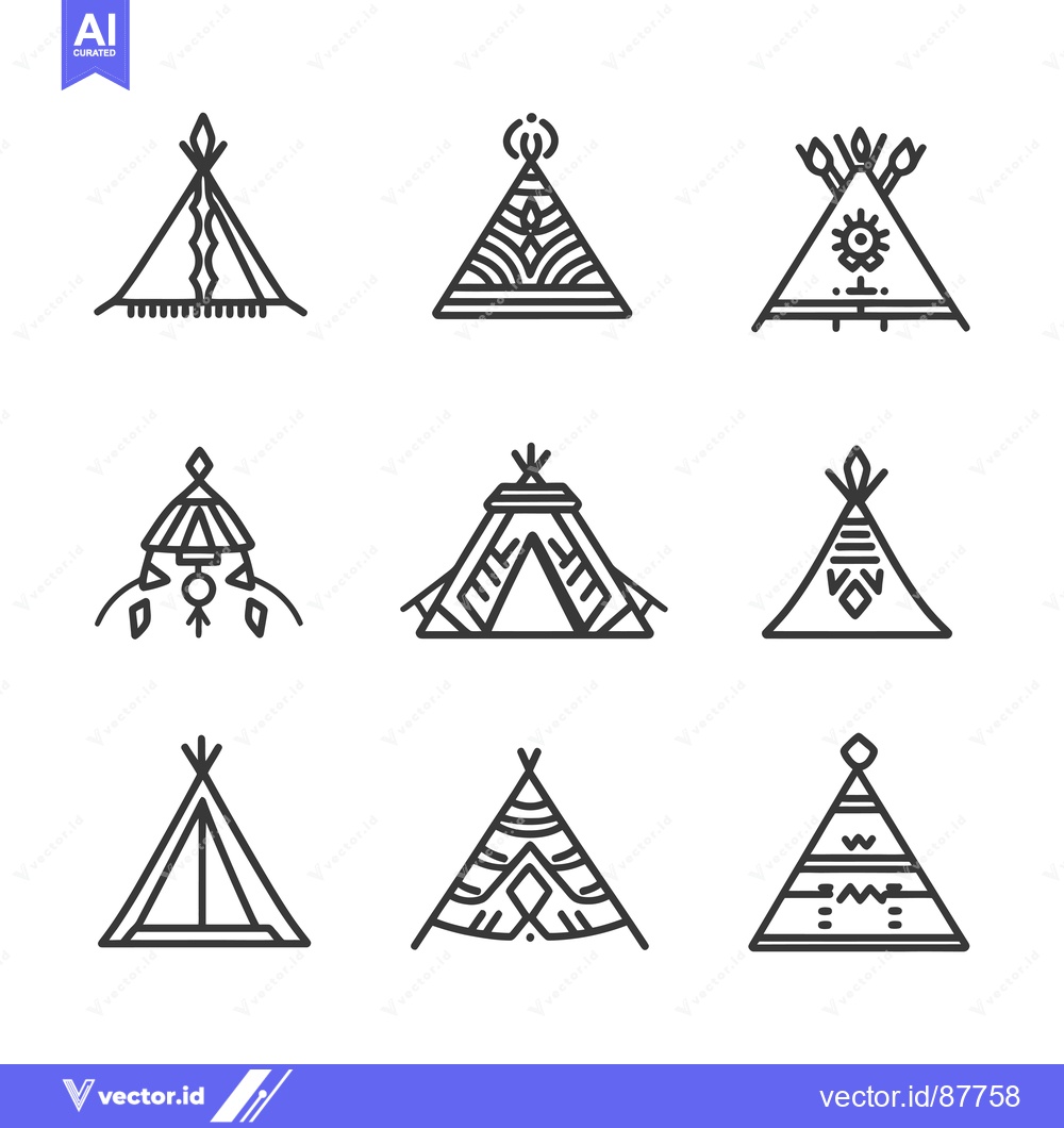 Premium Vector of Nine Black and White Line Drawings of Different Tent Designs