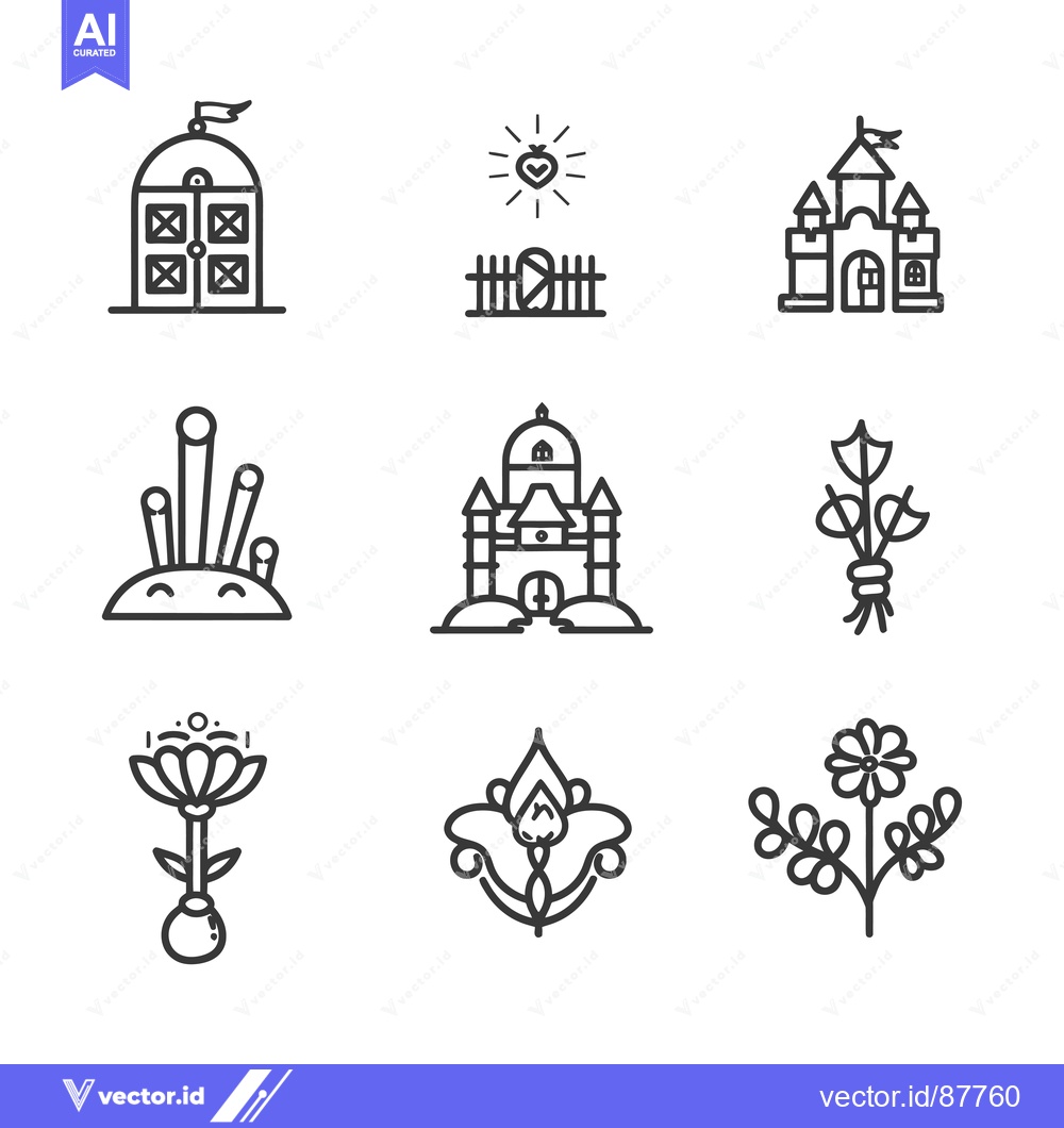 Premium Vector dari Nine Black and White Line Drawings of Fantasy Objects