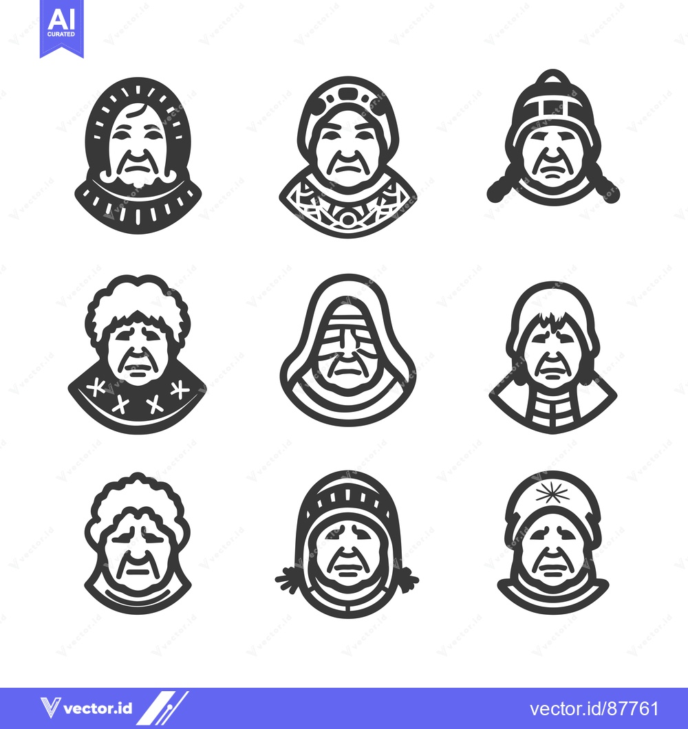 Premium Vector dari Collection of Stylized Vintage Female Faces Icons.