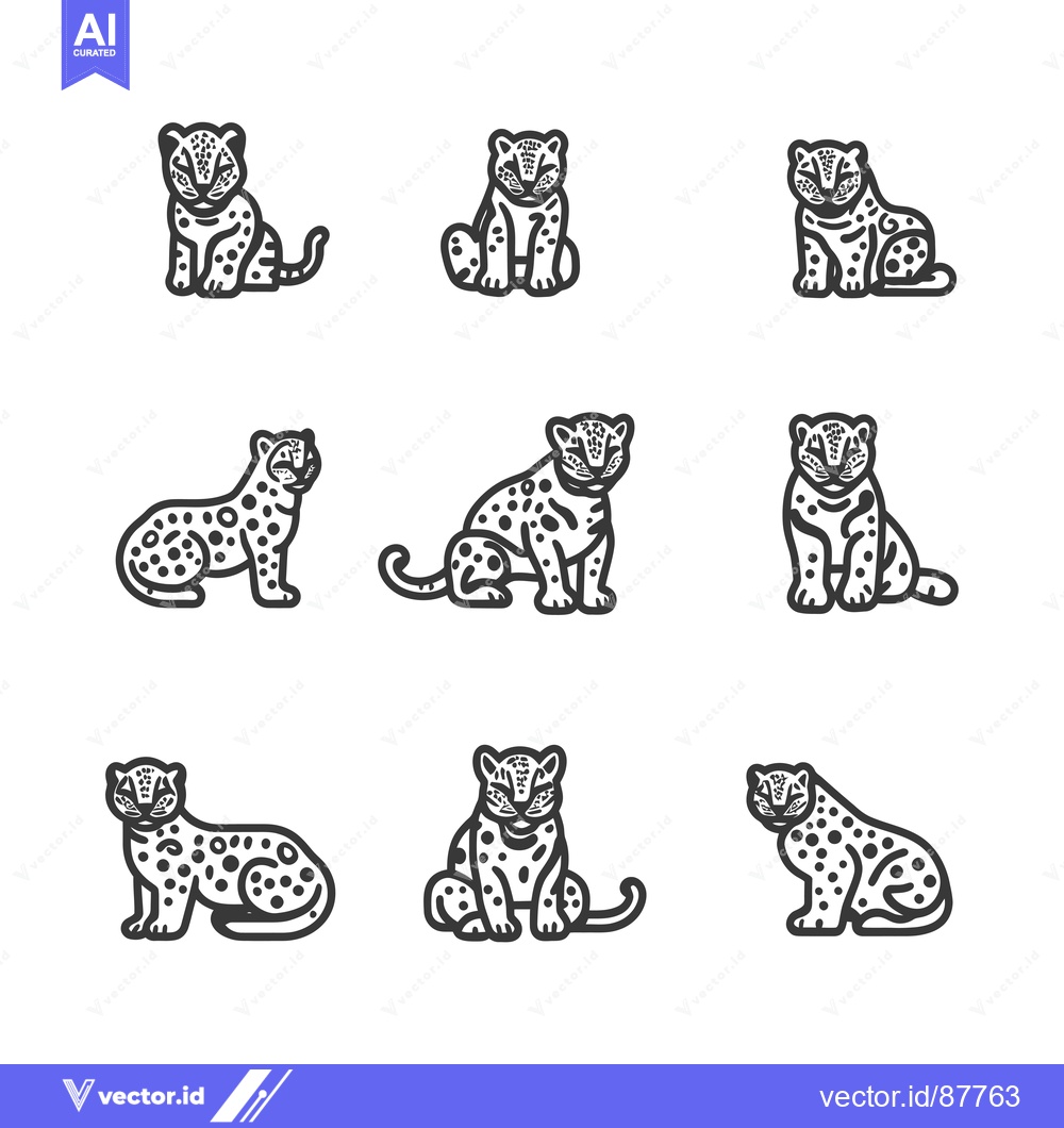 Premium Vector dari Nine Black and White Line Drawings of Leopards in Various Poses