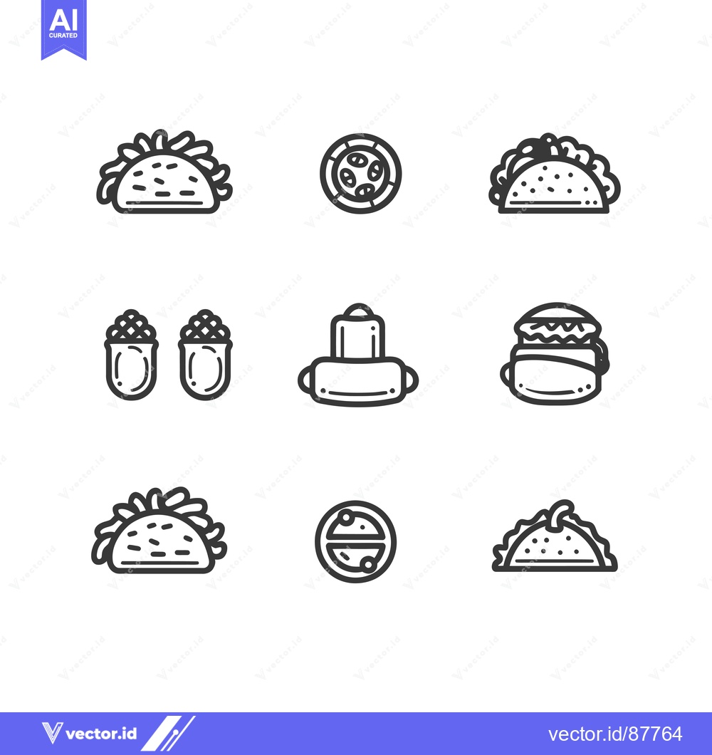 Premium Vector dari Nine Black and White Line Drawings of Various Foods