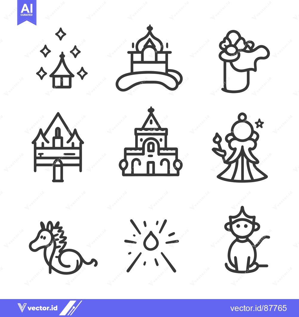 Premium Vector dari Nine Black and White Line Drawings of Various Subjects