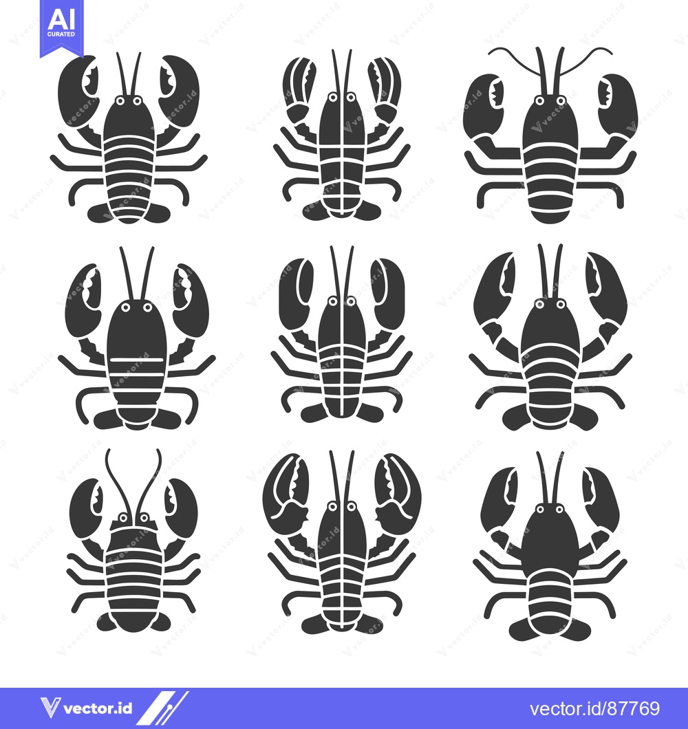Premium Vector dari Nine Black and White Lobster Illustrations