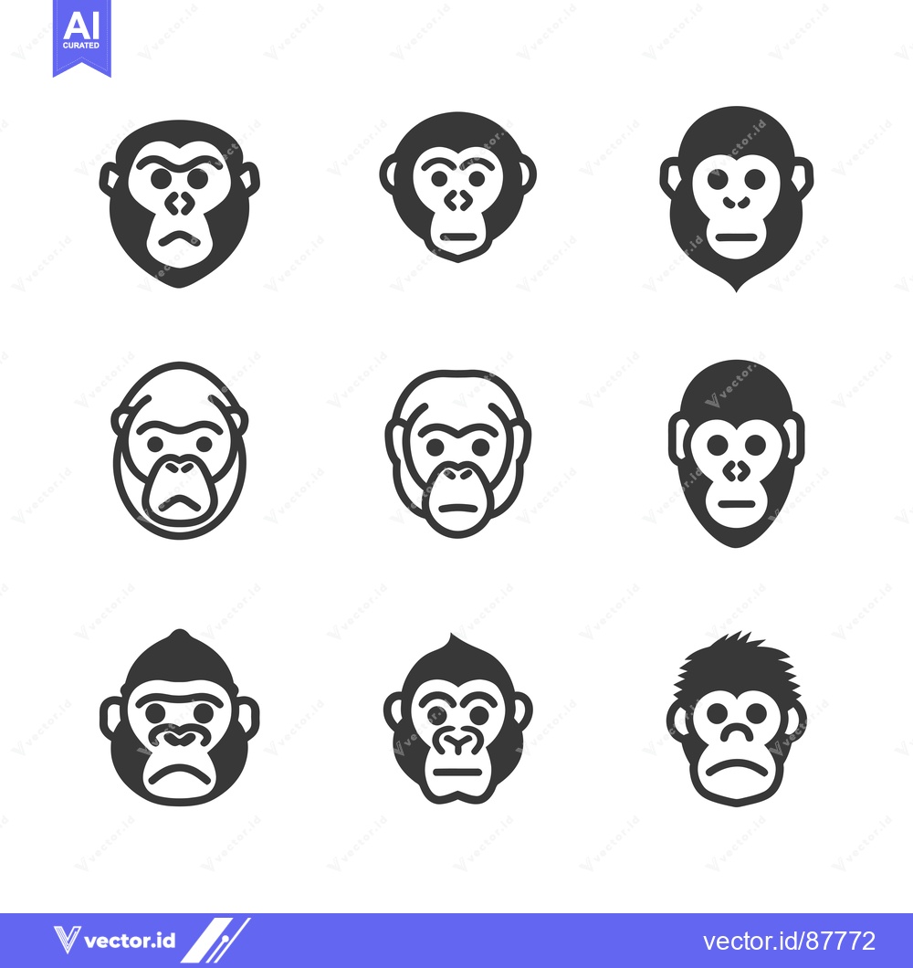 Premium Vector dari Nine Black and White Monkey Head Icons