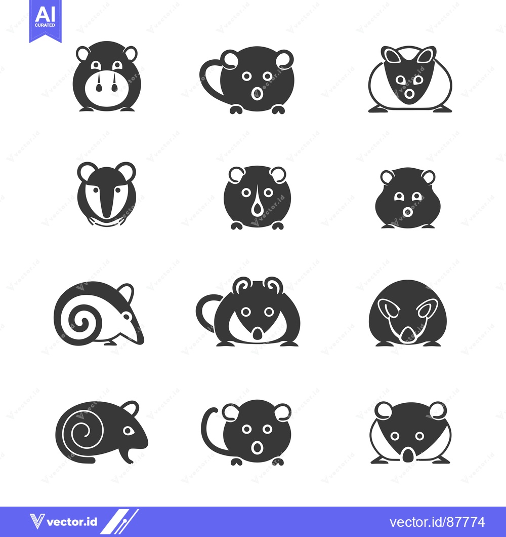 Premium Vector of Nine Black and White Mouse Icon Illustrations