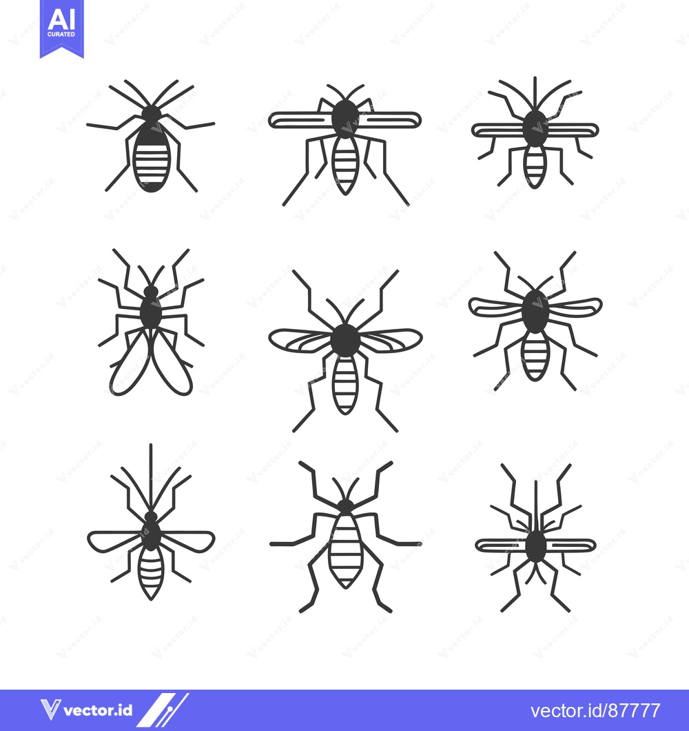 Premium Vector dari Nine Black and White Outline Illustrations of Mosquitoes