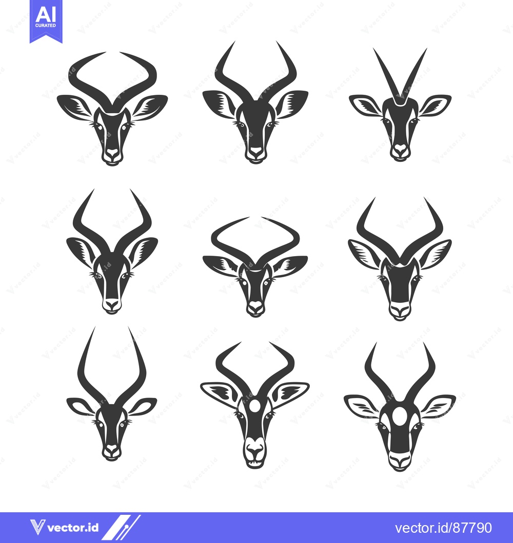 Premium Vector dari Nine Black And White Silhouette Illustrations Of Antelope Heads