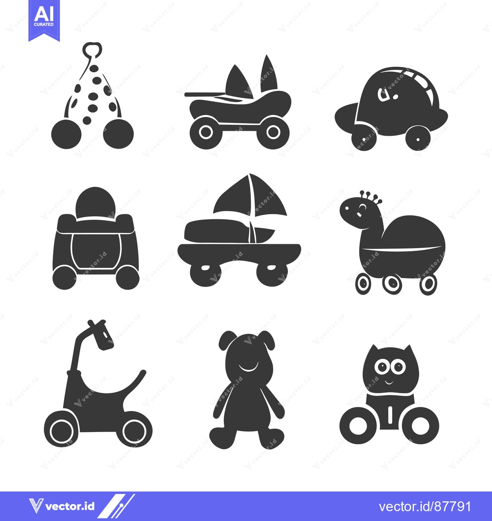 Premium Vector dari Nine Black and White Silhouette Illustrations of Baby Toys