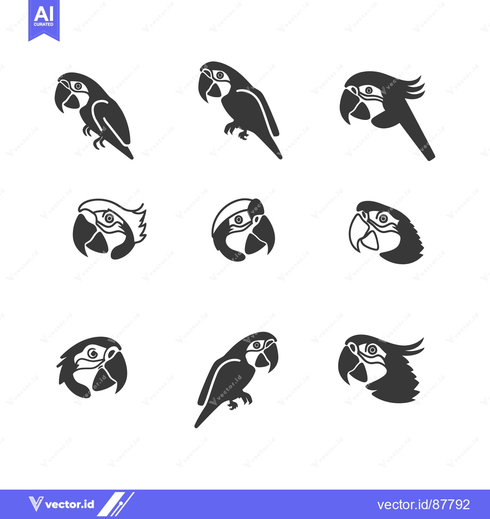 Premium Vector dari Nine Black and White Silhouette Illustrations of Macaws