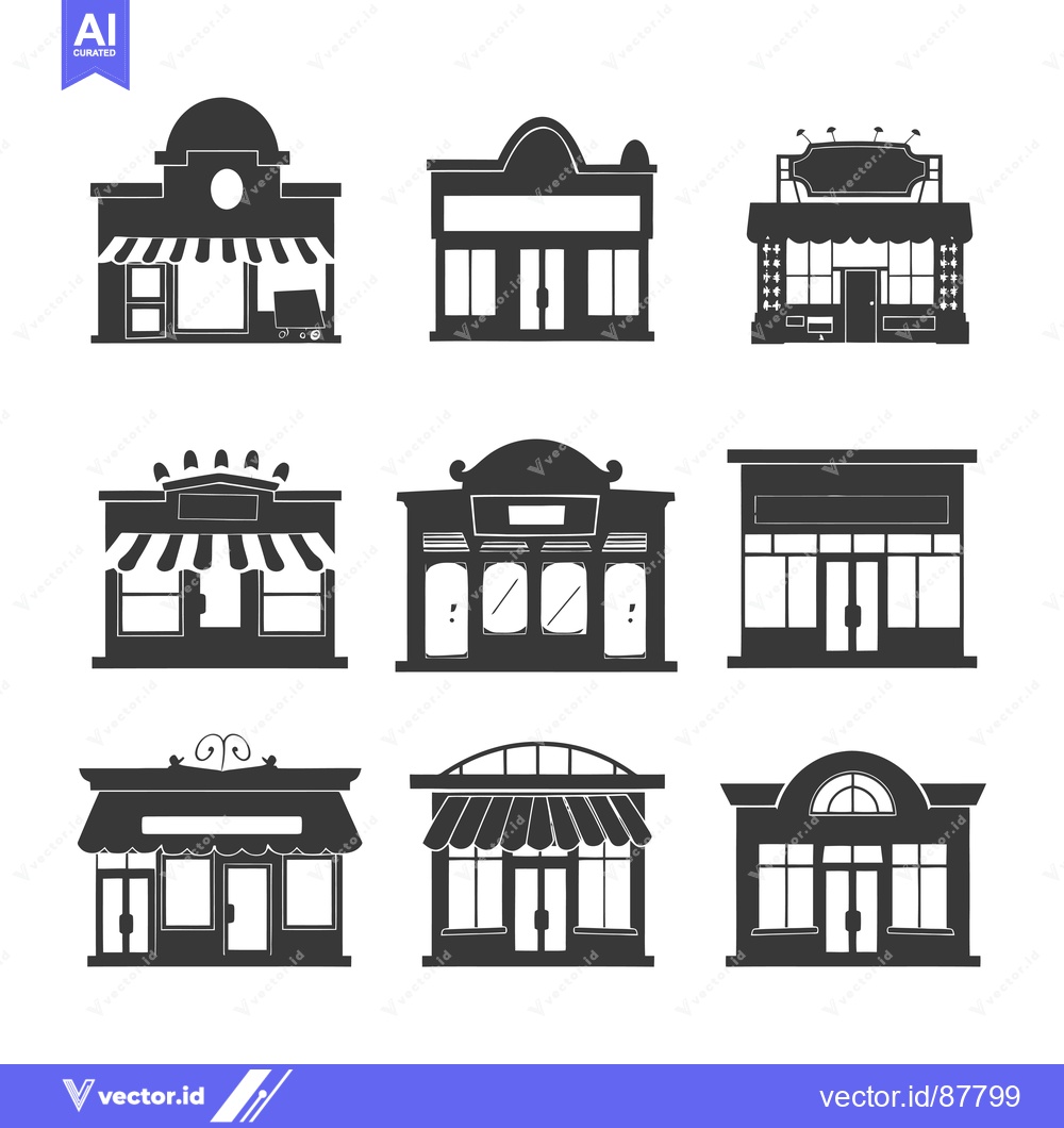 Premium Vector dari Nine Black and White Silhouettes of Different Storefront Designs
