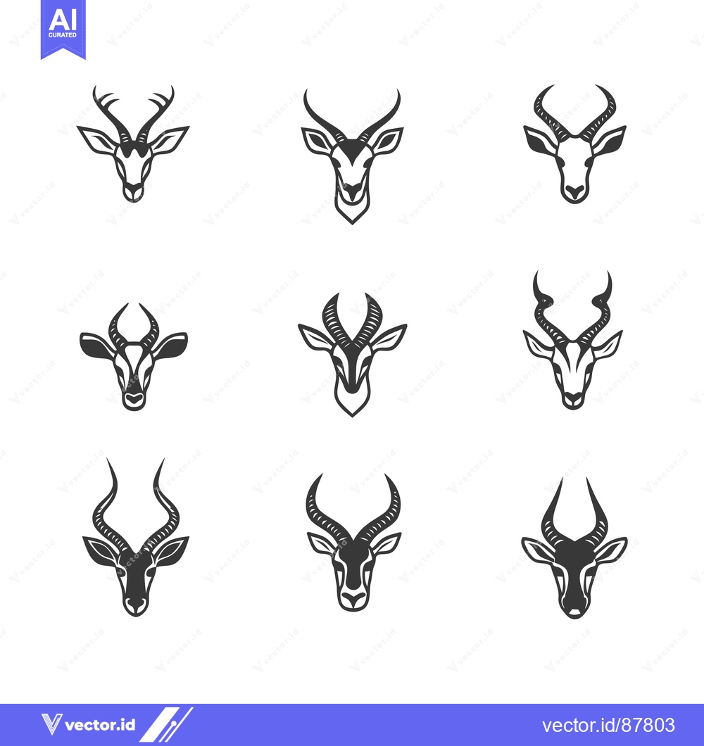 Premium Vector dari Nine Black and White Silhouettes of Gazelle Heads with Different Antle