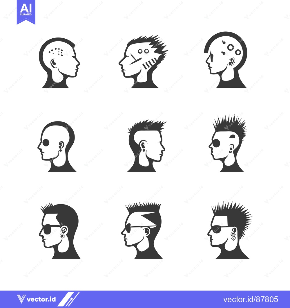 Premium Vector of Nine Black and White Silhouettes of Human Heads with Different Hairsty