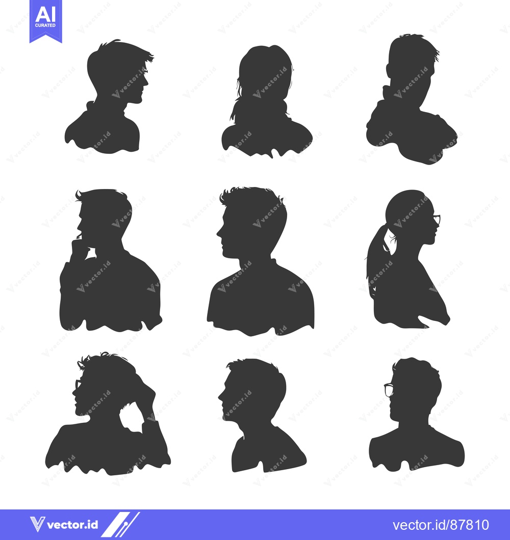 Premium Vector dari Nine Black and White Silhouettes of People's Heads and Shoulders