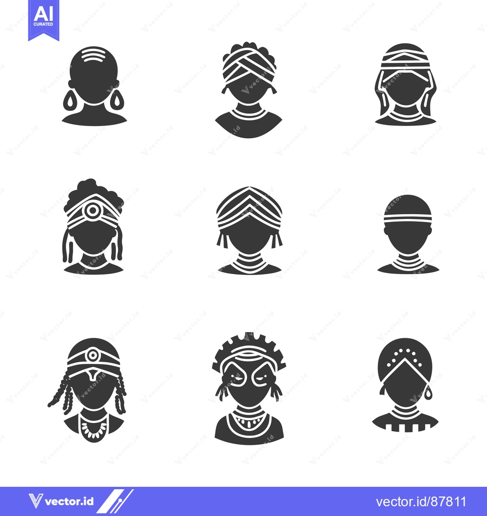 Premium Vector of Nine Black and White Silhouettes of People Wearing Traditional African