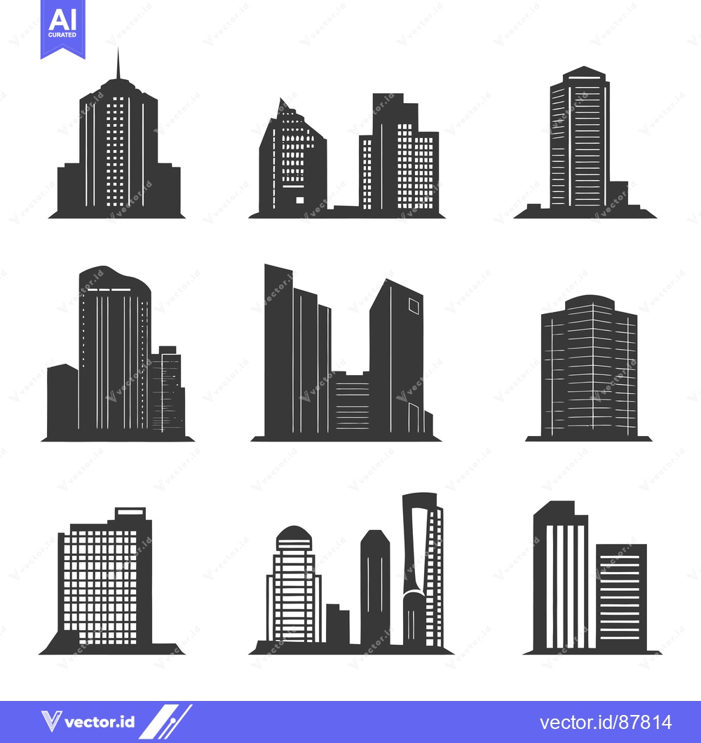 Premium Vector dari Nine Black and White Silhouettes of Skyscrapers