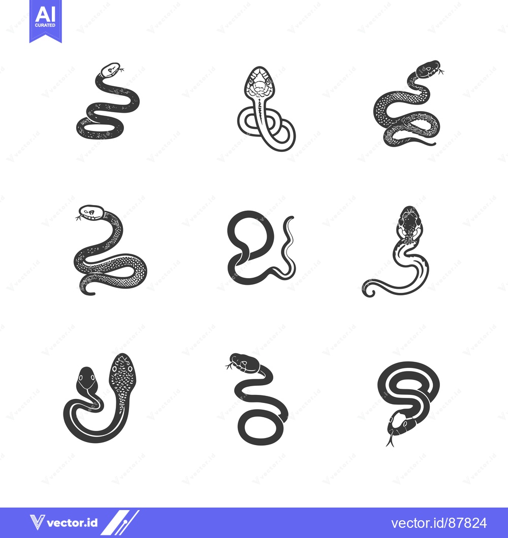 Premium Vector dari Nine Black and White Snake Silhouettes in Different Poses