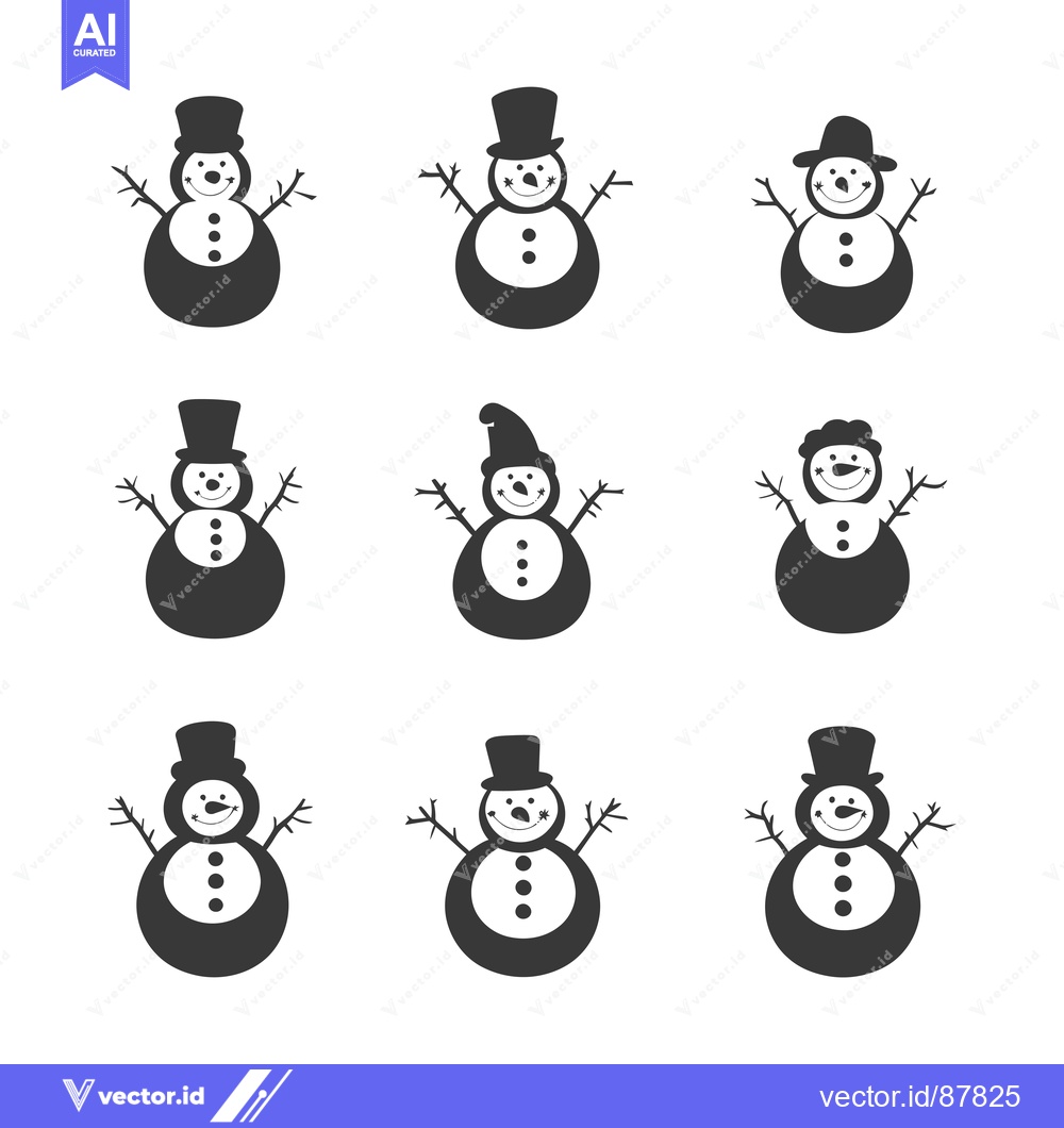 Premium Vector dari Nine Black and White Snowman Illustrations with Variations in Hats and