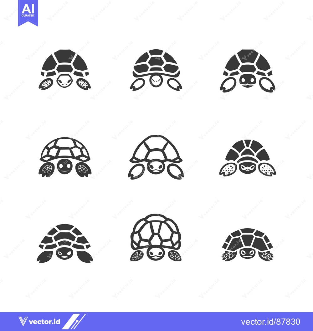 Premium Vector of Nine Black and White Turtle Icons Facing the Viewer