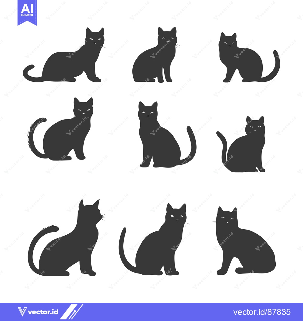 Premium Vector dari Nine Black Cat Silhouettes in Various Sitting Poses