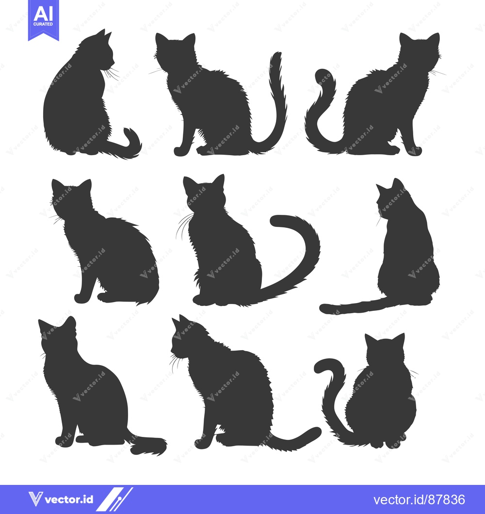 Premium Vector of Nine Black Cat Silhouettes in Various Sitting Poses