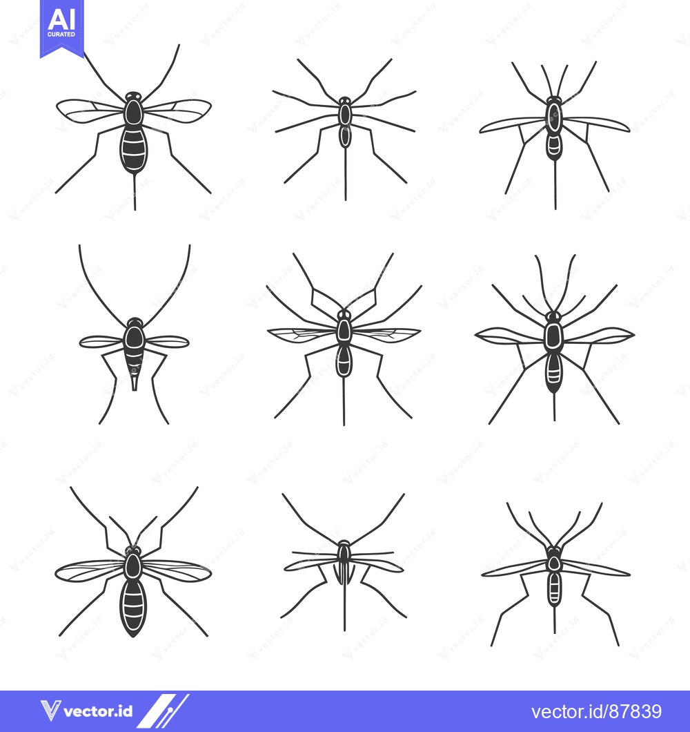 Premium Vector of Nine Black Line Drawings of Mosquitoes in Various Poses