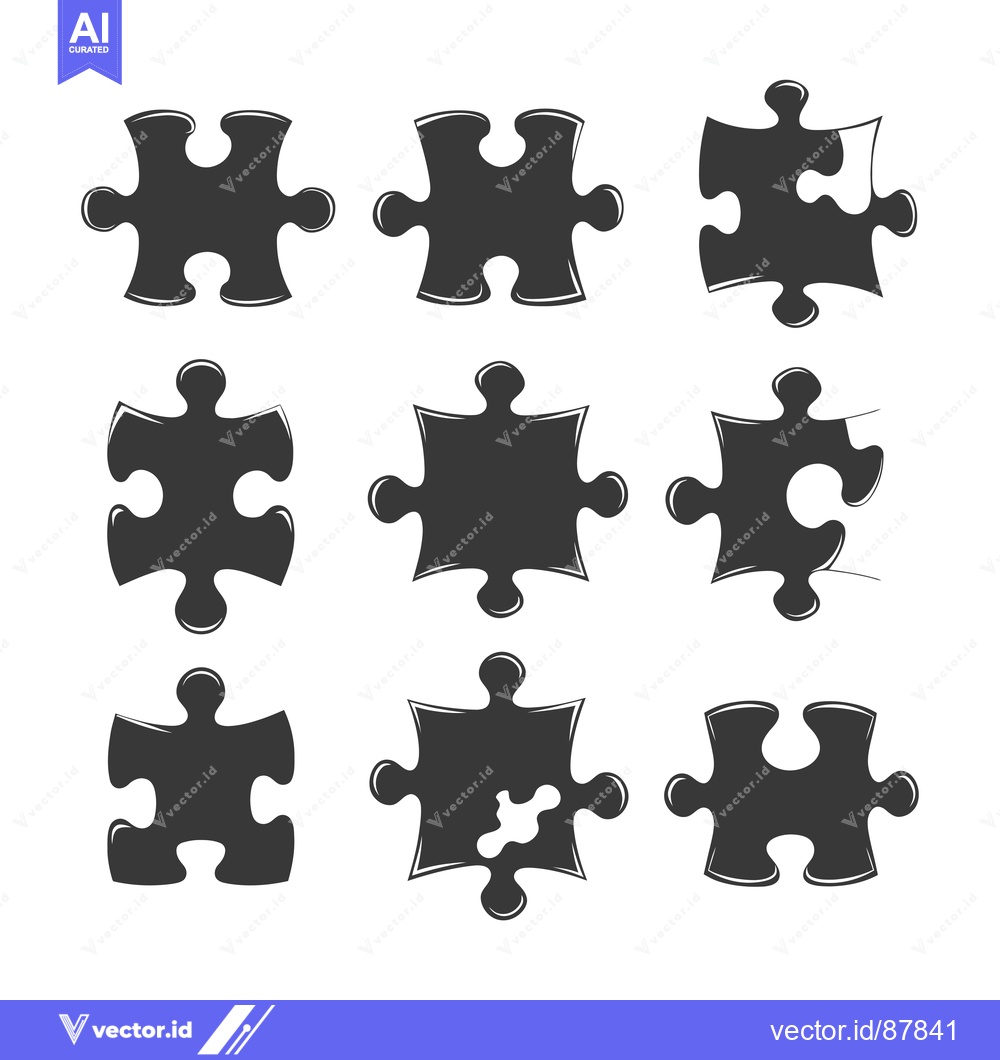 Premium Vector of Nine Black Puzzle Pieces in Various Configurations