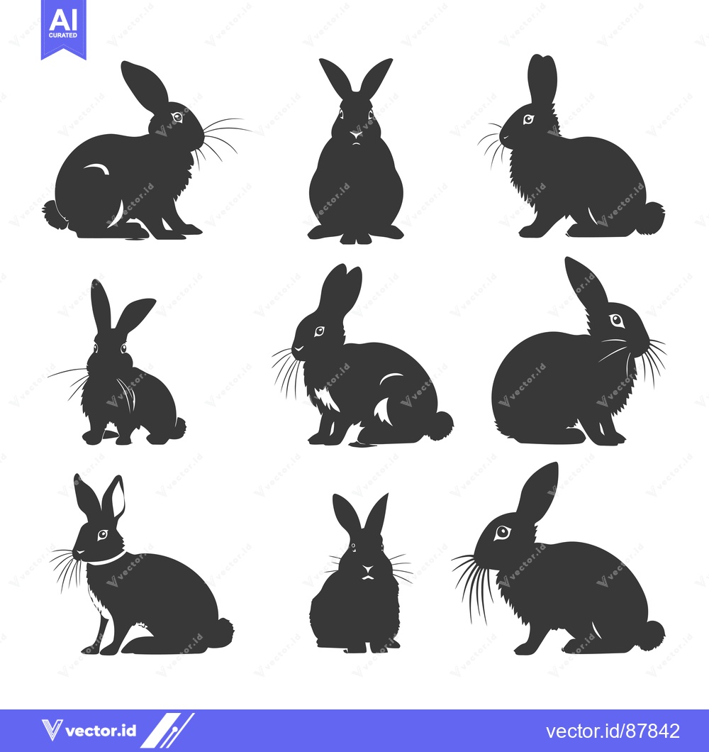 Premium Vector dari Nine Black Rabbit Silhouettes in Various Poses