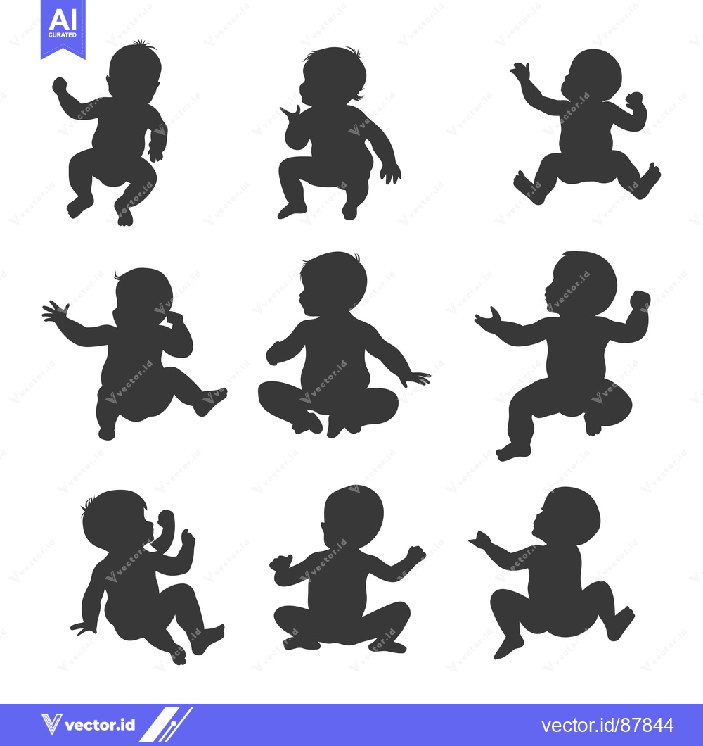 Premium Vector dari Nine Black Silhouettes of Baby Infants in Various Poses