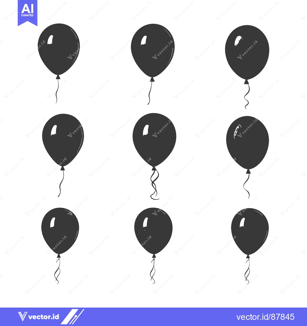 Premium Vector dari Nine Black Silhouettes of Balloons with Curly Strings