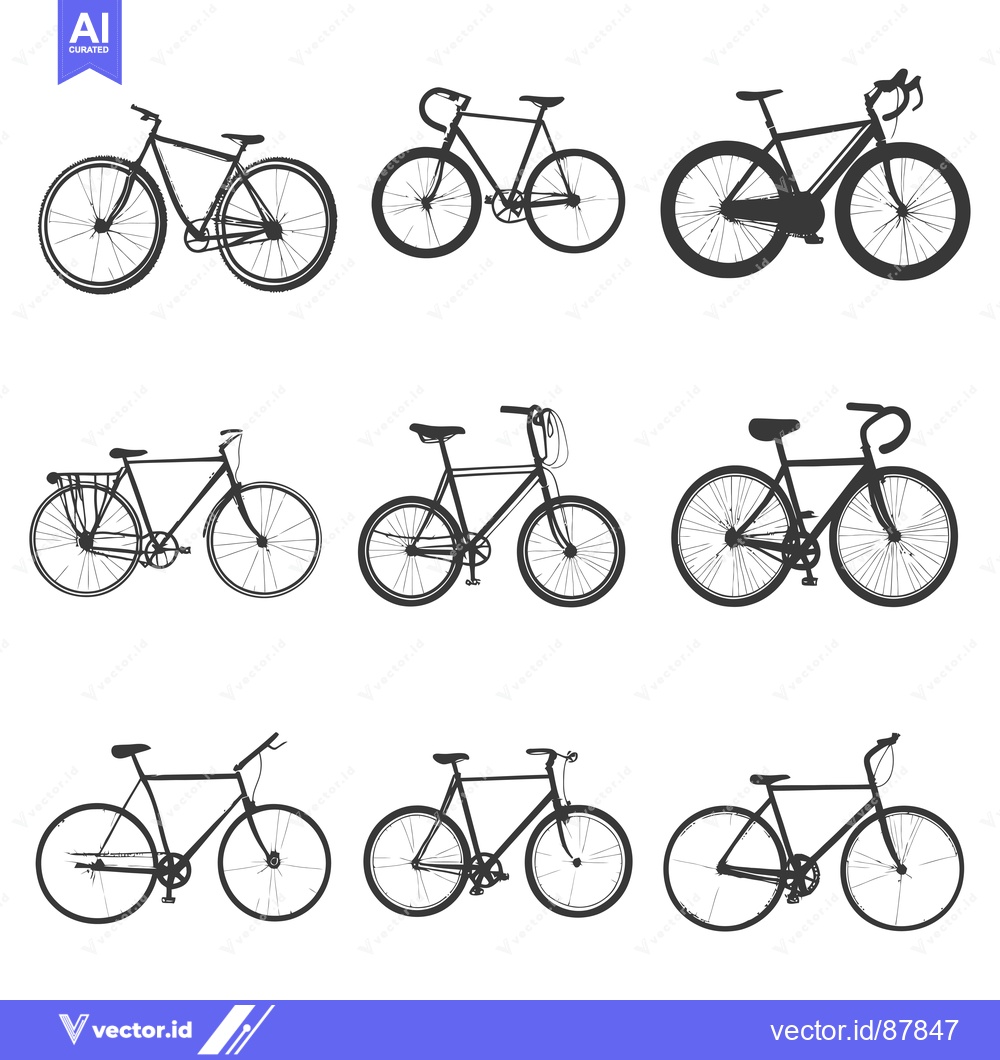 Premium Vector dari Nine Black Silhouettes of Bicycles with Different Styles